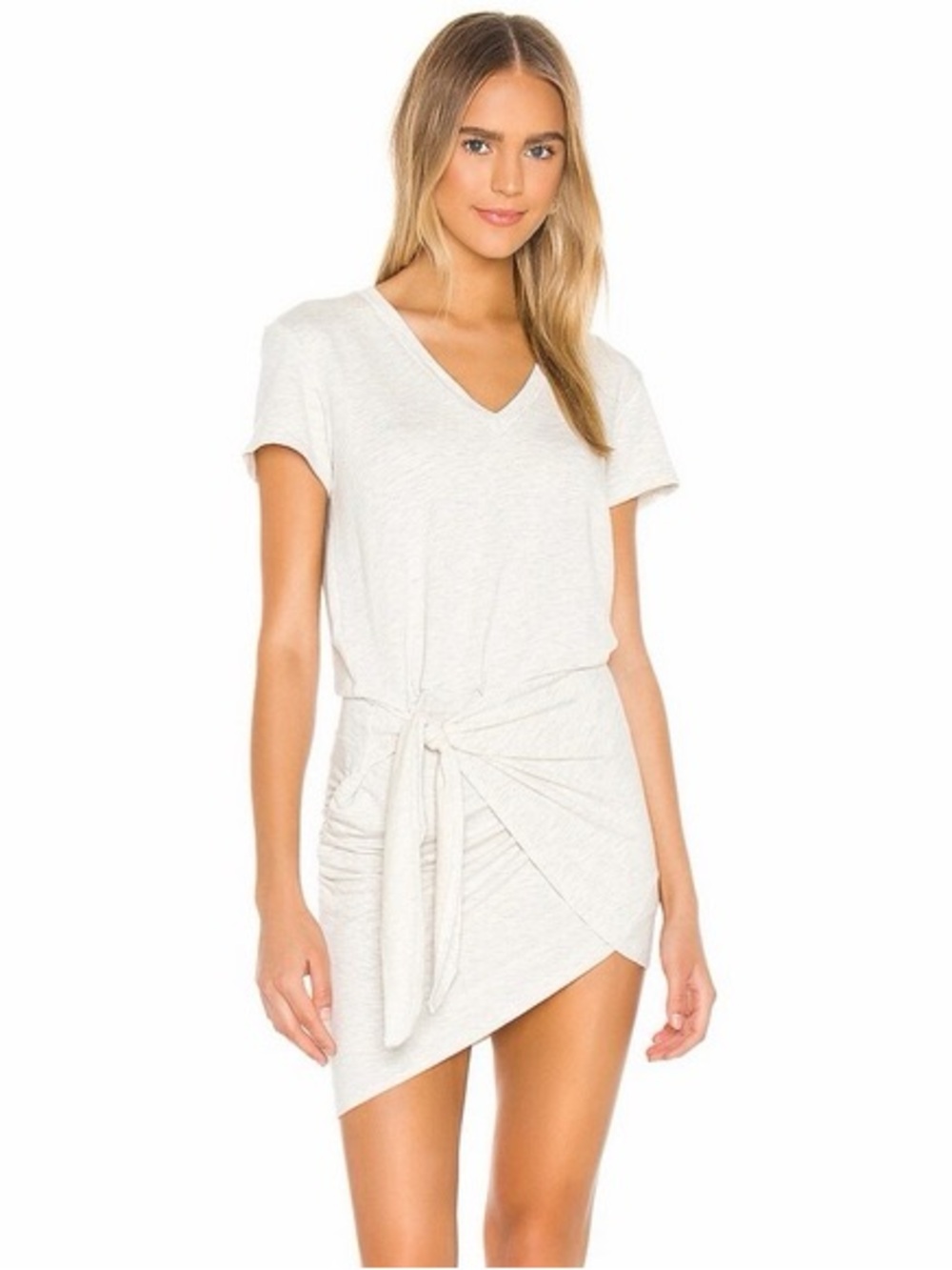 Monrow Faux Wrap Mini Dress Heather Light Gray Small